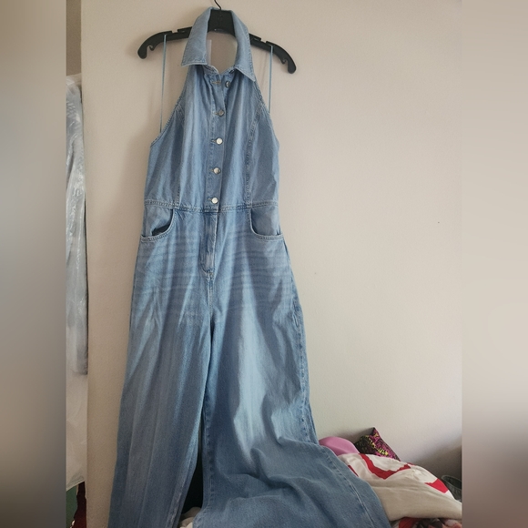 Zara Z1975 HALTER NECK DENIM JUMPSUIT light blue BNWT - Picture 4 of 16